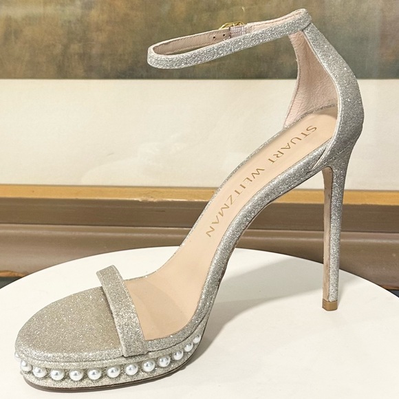 🌹STUART WEITZMAN 🌹Nudistdisco Imitation Pearl Glitter Sandal Size: 8.5 - Picture 5 of 11